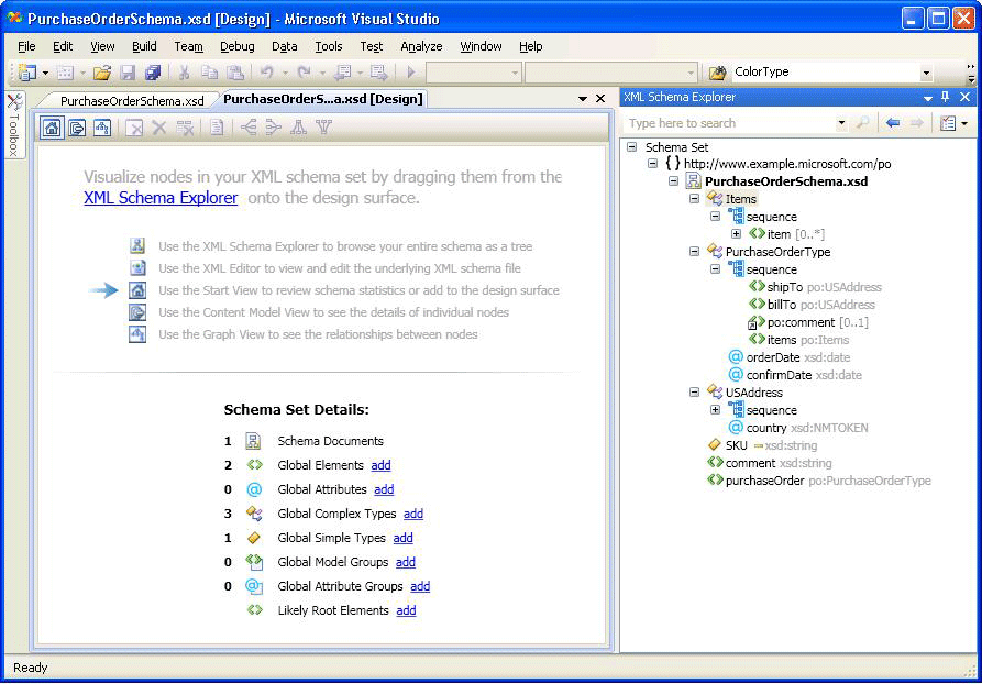 XML Schema Designer Start View