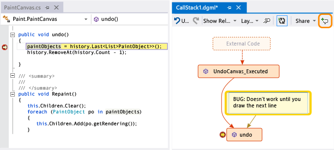 Add comment to call stack on code map