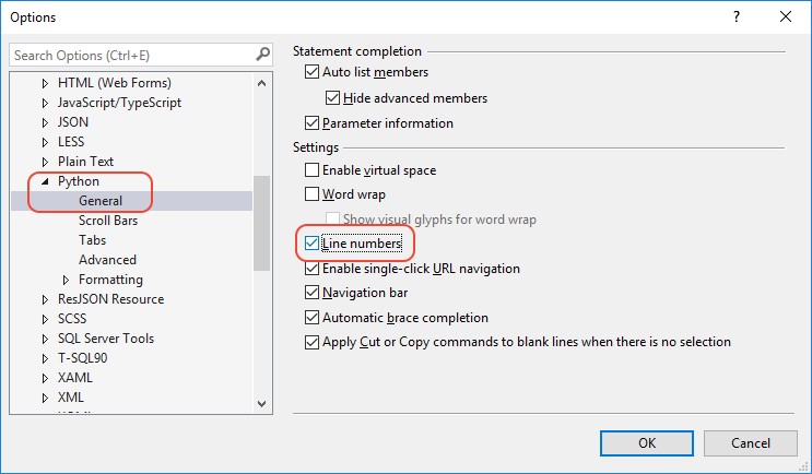 Turning on line number for Python files