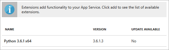 Extension list on Azure App Service