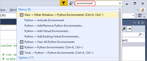 Search box in Visual Studio