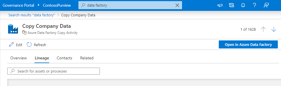 Screenshot showing how to select the Lineage tab.