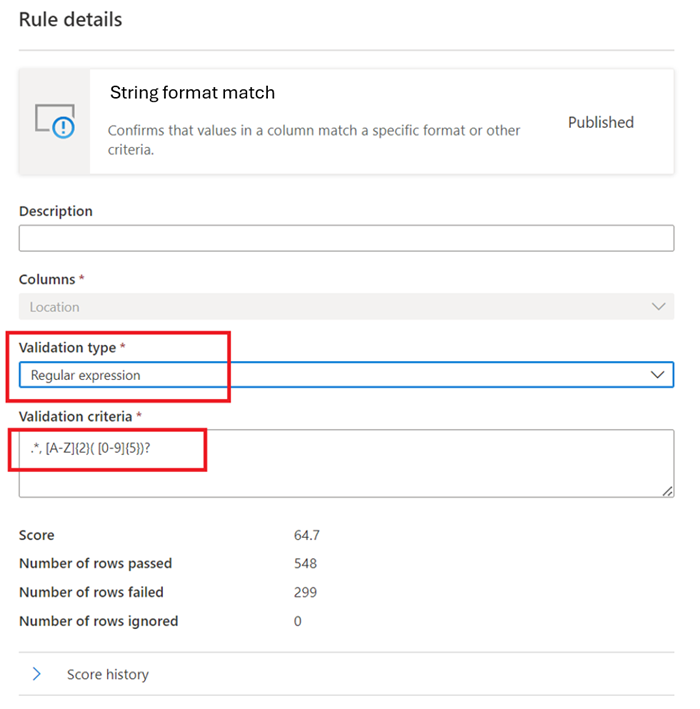 Screenshot of the menu to create a regular expression rule.