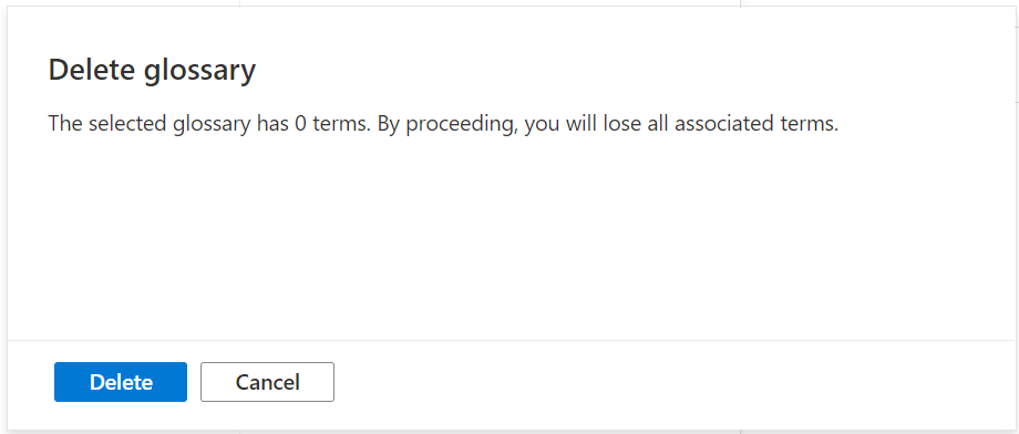 Screenshot of the delete glossary window.