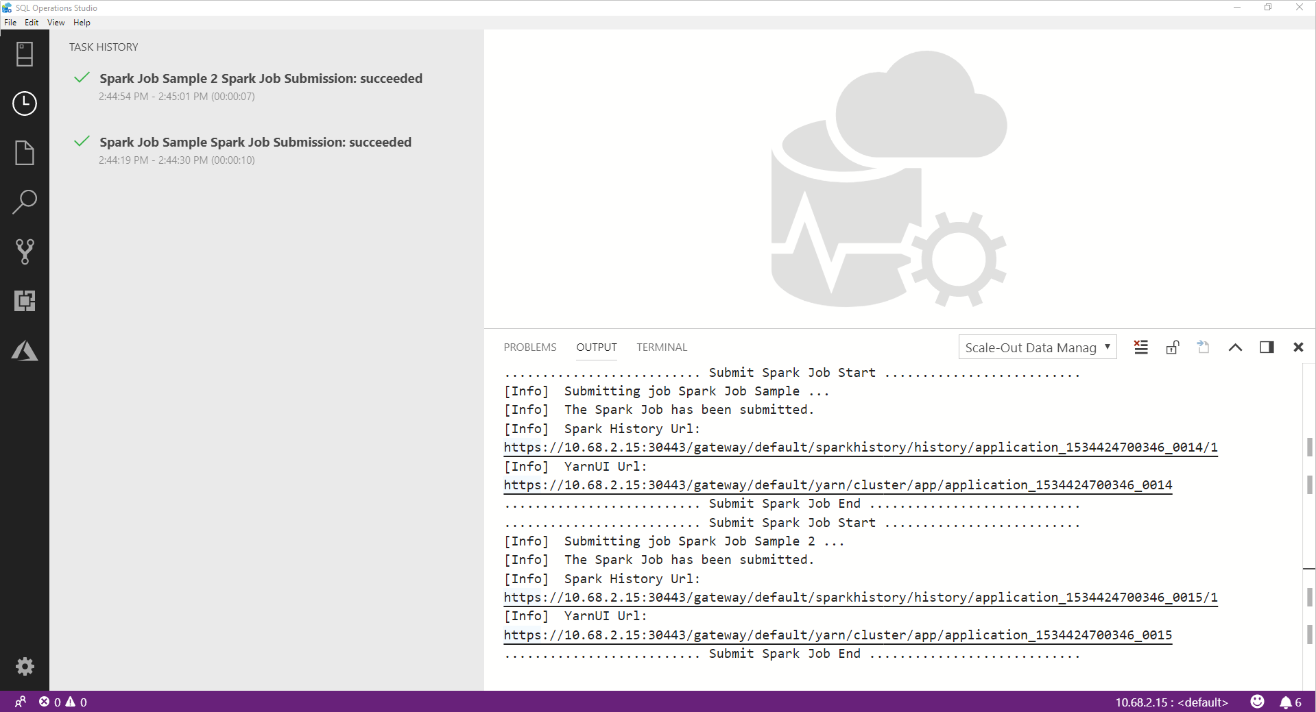 Spark job link in output