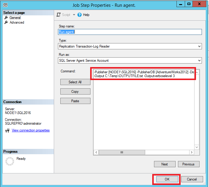 Screenshot of Verbose output in the properties for the job step.