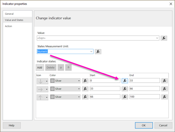 Screenshot that shows how to select the fx button next to the Start text box.