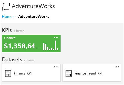 Screenshot of the KPIs that shows that the Datasets has two items.