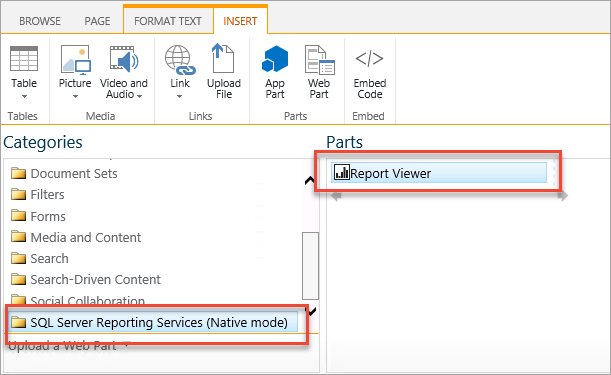 Screenshot of the Add Report Viewer web part.