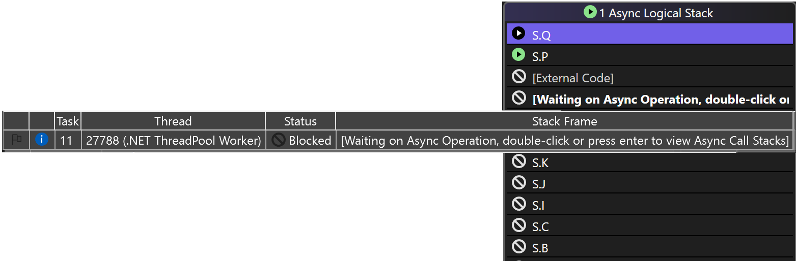 Task view in Parallel Stacks window