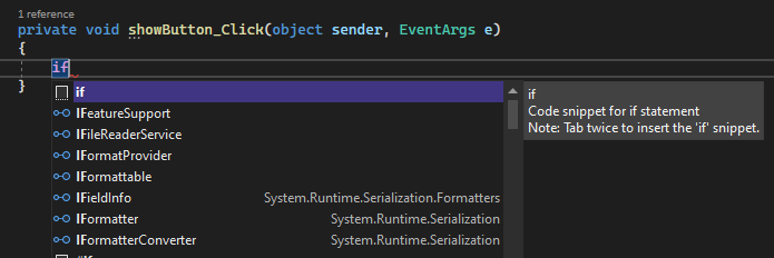 Screenshot shows IntelliSense with Visual C sharp code.