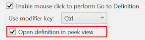 Setting the mouse-click peek definition option