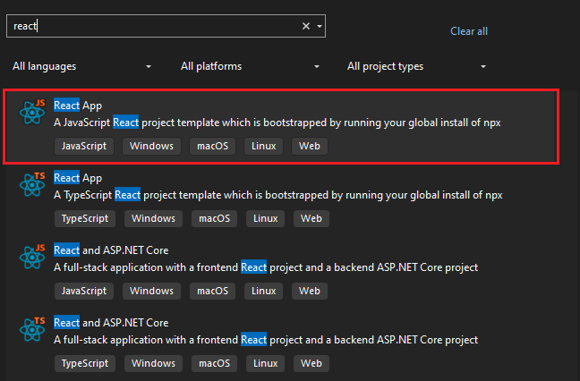 Screenshot showing choosing a template