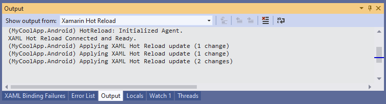 XAML Hot Reload - Output window information