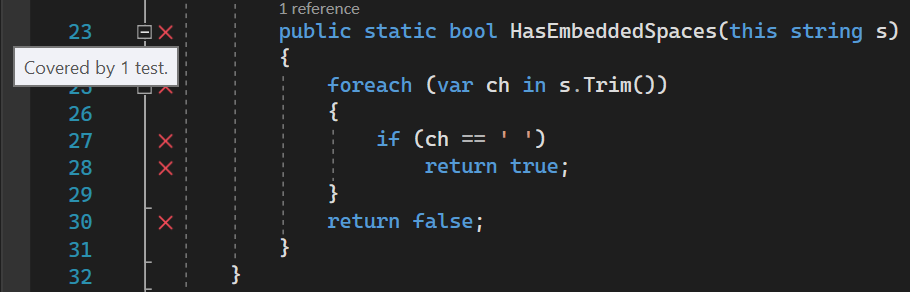 Live Unit Testing information on a failed test