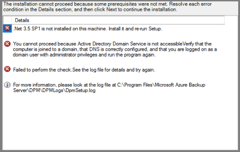 Azure Backup Server - installation prerequisites not met