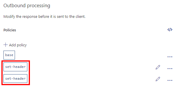 Screenshot of the Set headers outbound policies in the portal.