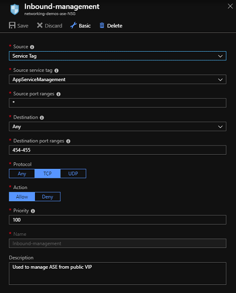 creating an NSG with the service tag