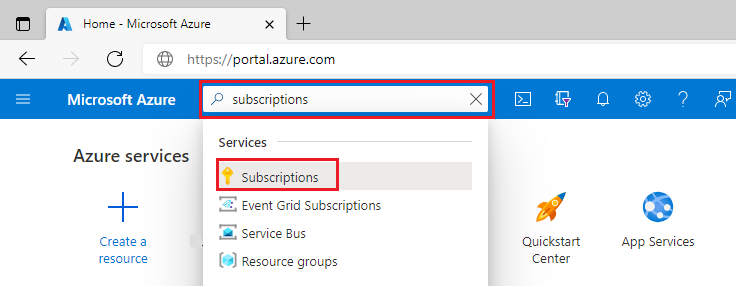 Screenshot of Azure portal search.