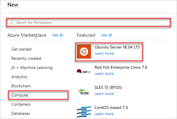 Screenshot of selecting a resource type in Azure portal