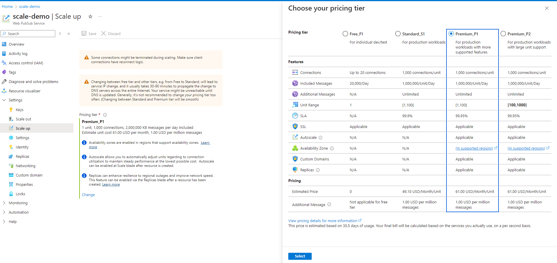 Screenshot of scaling up on Portal.