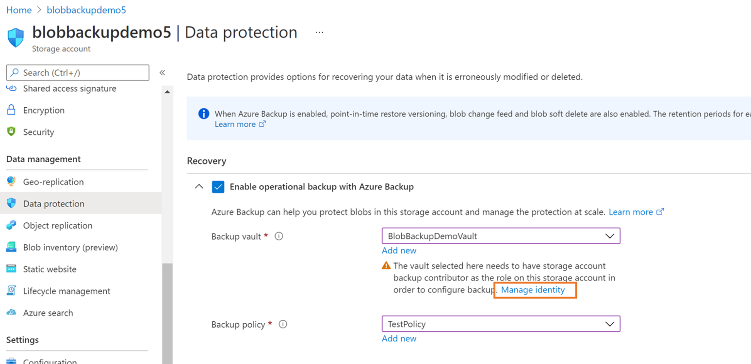 Enable operational backup with Azure Backup