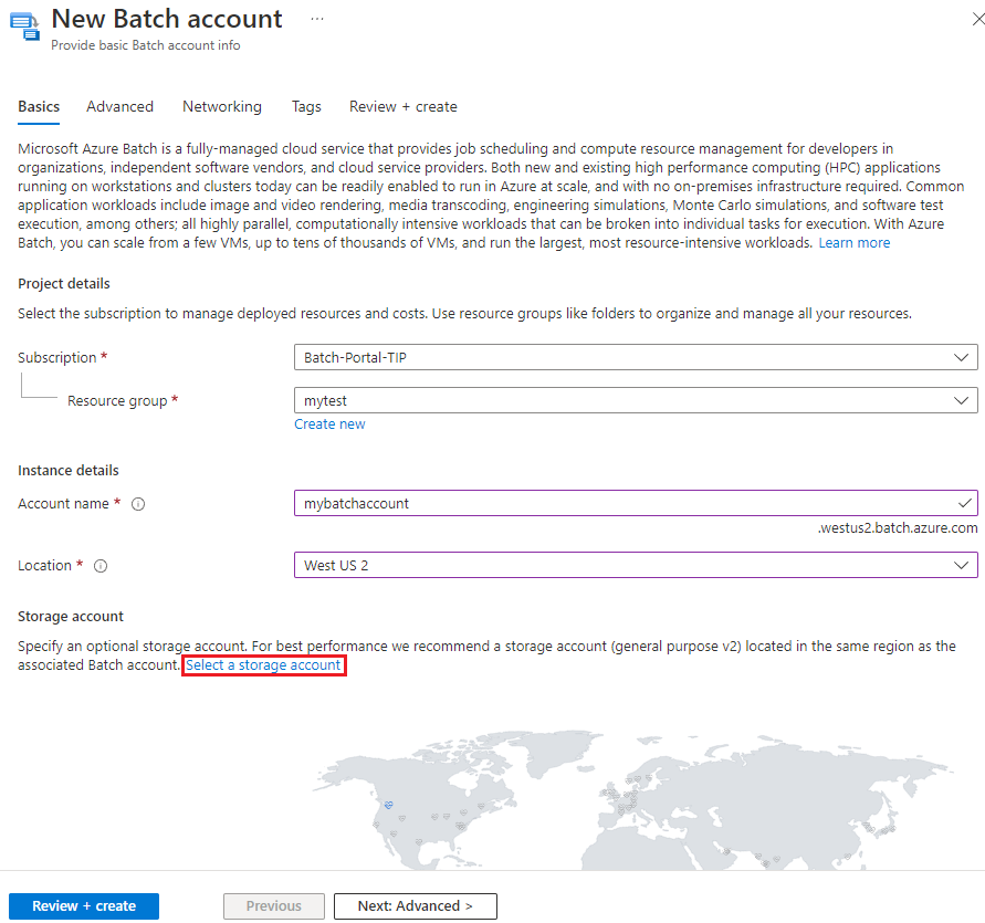 Screenshot of the New Batch account screen.