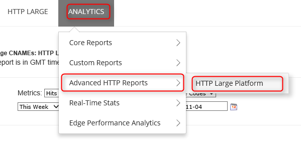 CDN management portal - Advanced Reports menu