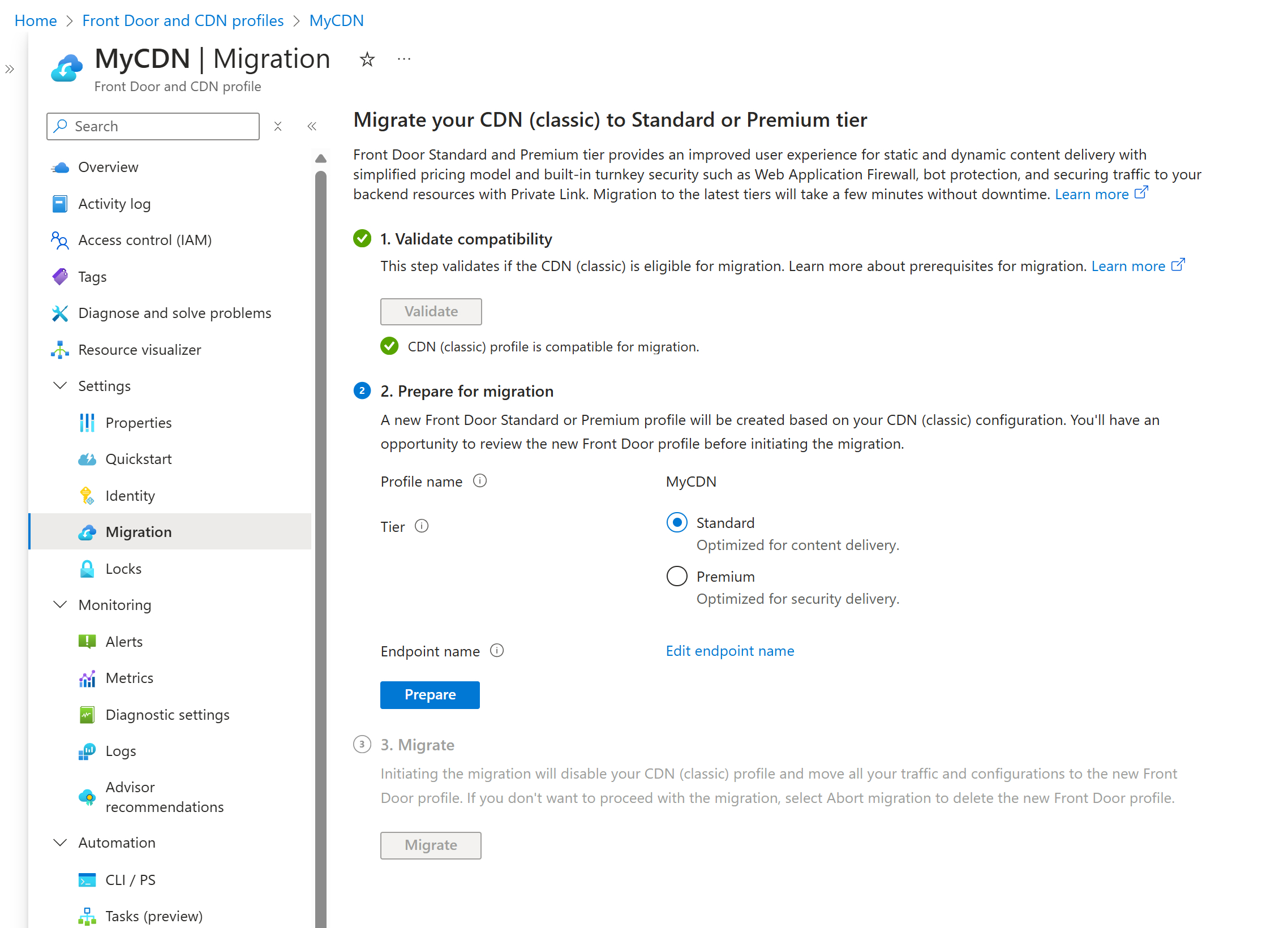 Screenshot of the validated compatibility section of the migration page.