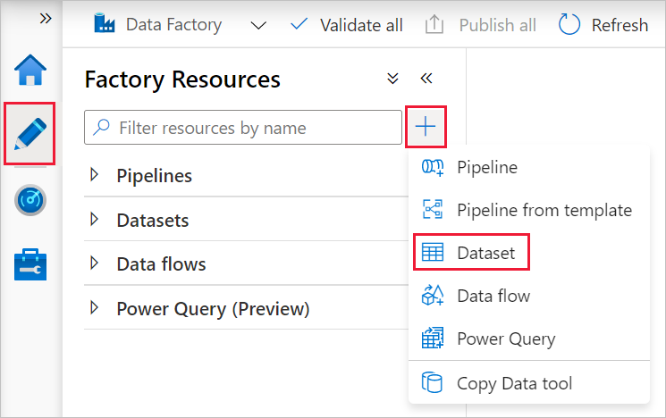 New dataset menu