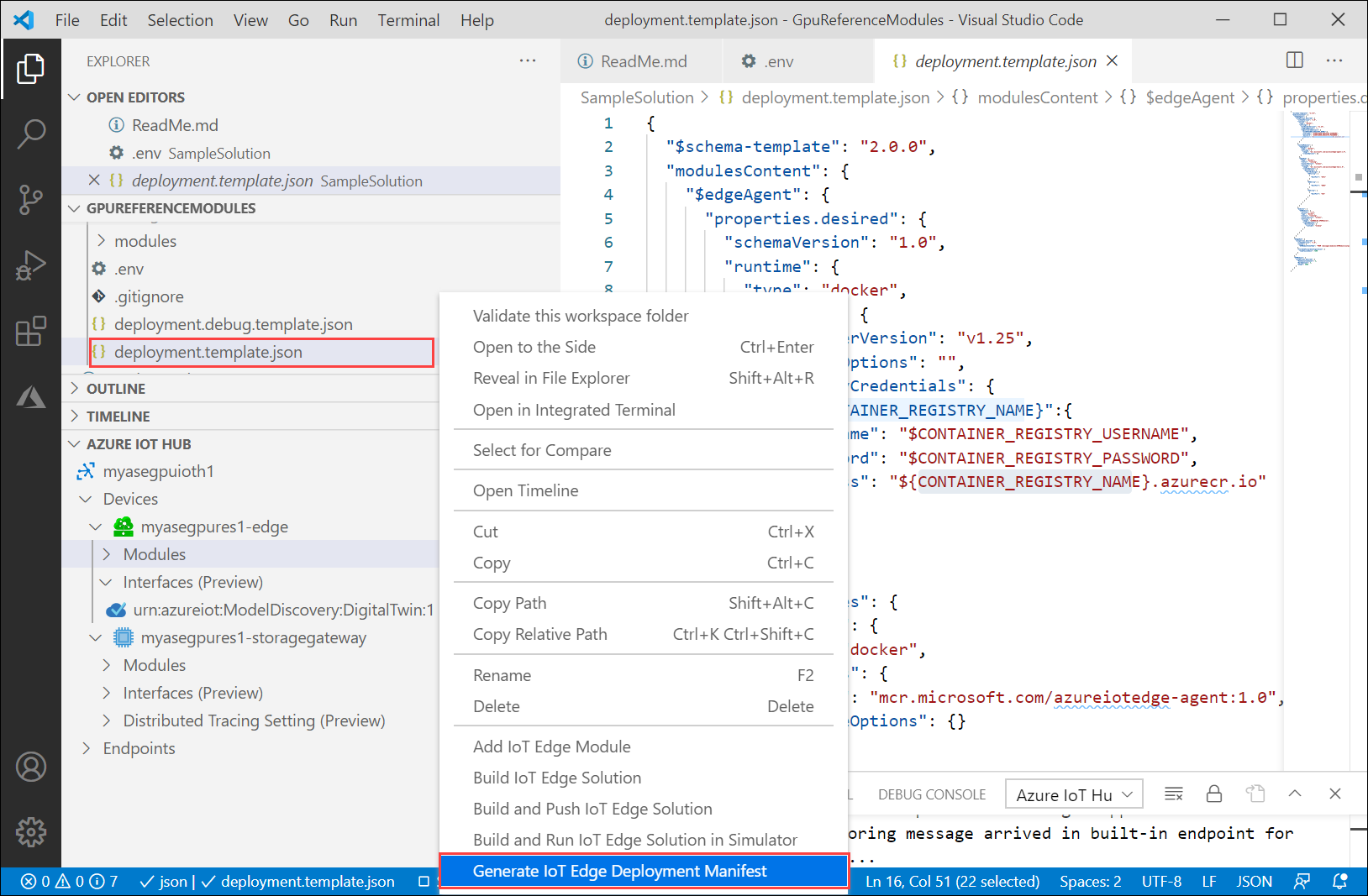 Generate IoT Edge deployment manifest