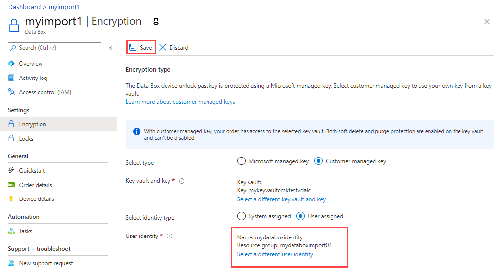 A selected user identity shown in Encryption type settings