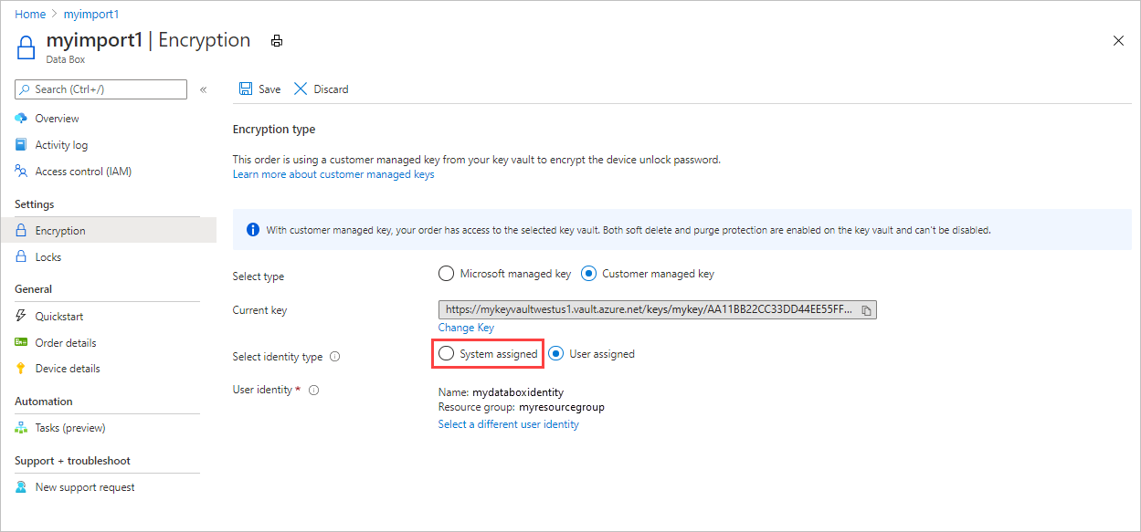 Option for changing to a system-assigned for a customer-managed key