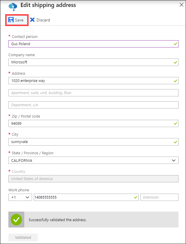 Edit shipping address dialog box