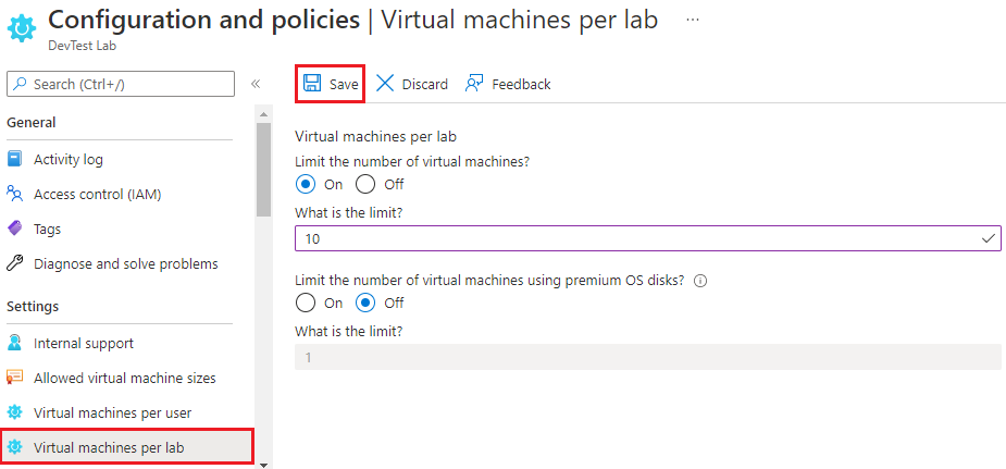 Screenshot showing Virtual machines per lab.