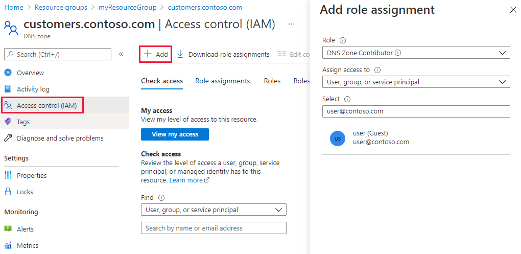 Screenshot of access control page for DNS zone.