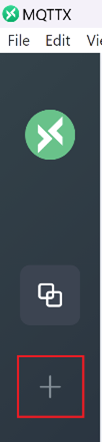 Screenshot showing MQTTX app left rail to add new client.
