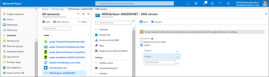 Save custom DNS settings for a virtual network.