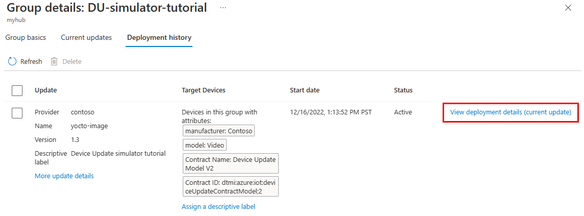 Screenshot that shows Deployment details.