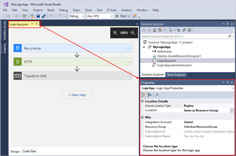 Properties window - "Choose Location Type" & "Location" properties