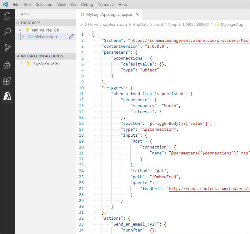 View workflow definition for published logic app