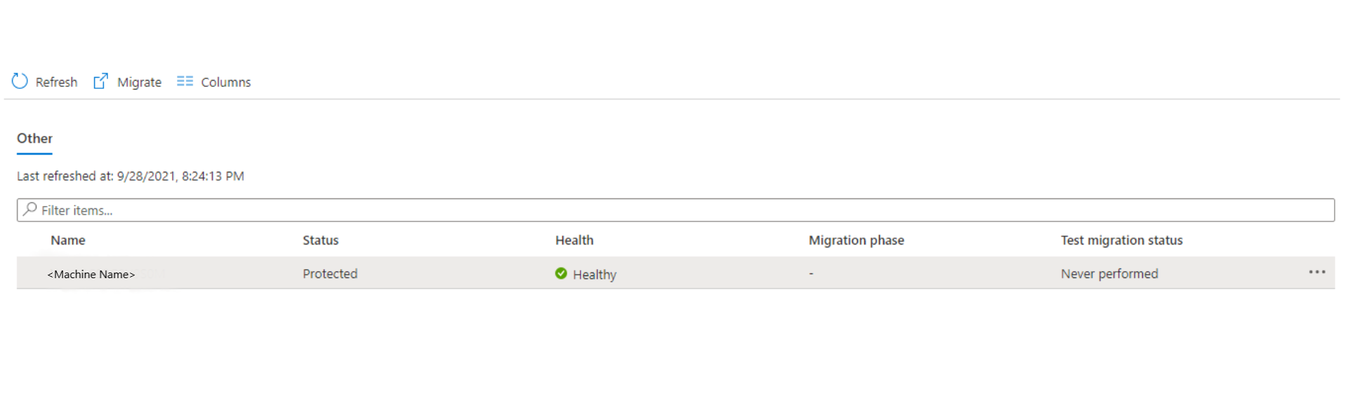 Screenshot that shows Test migrate.