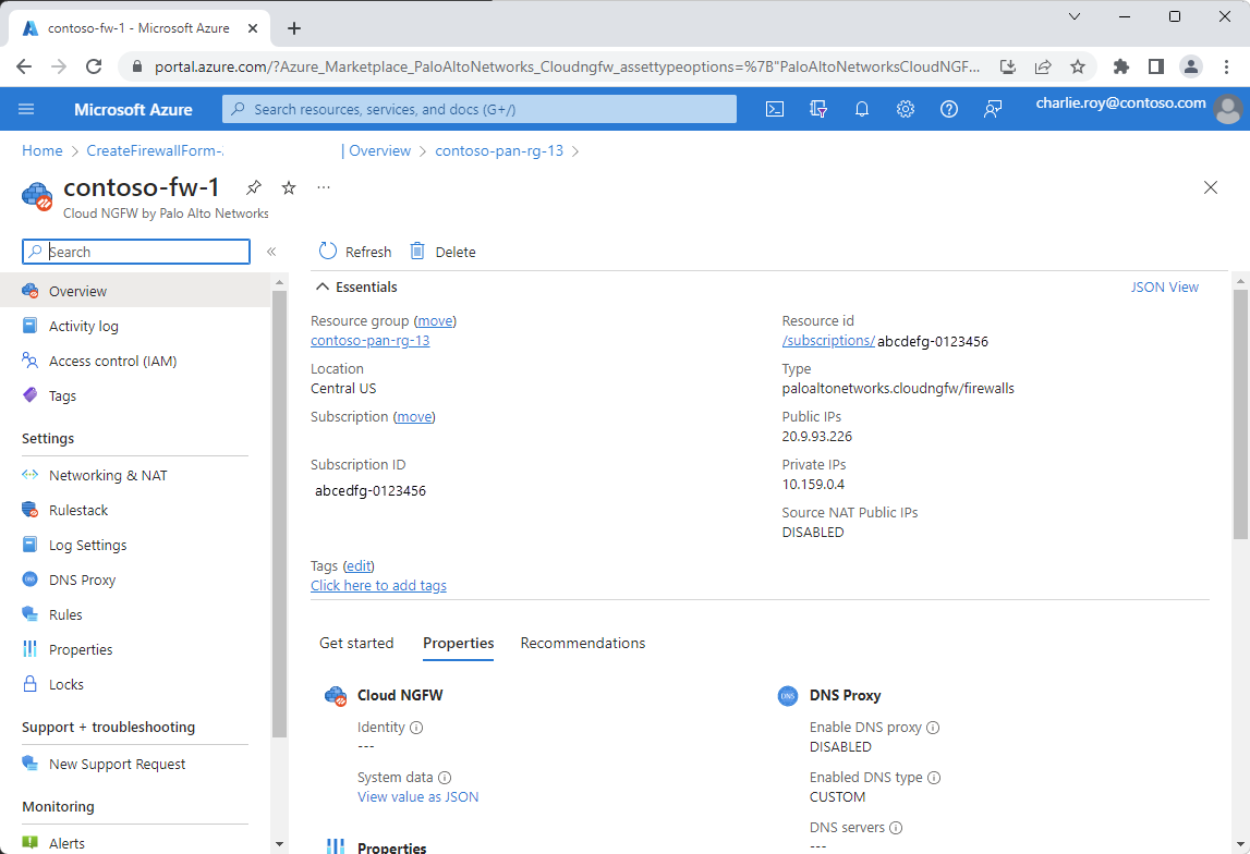 Screenshot of information on the Palo Alto Networks resource overview.