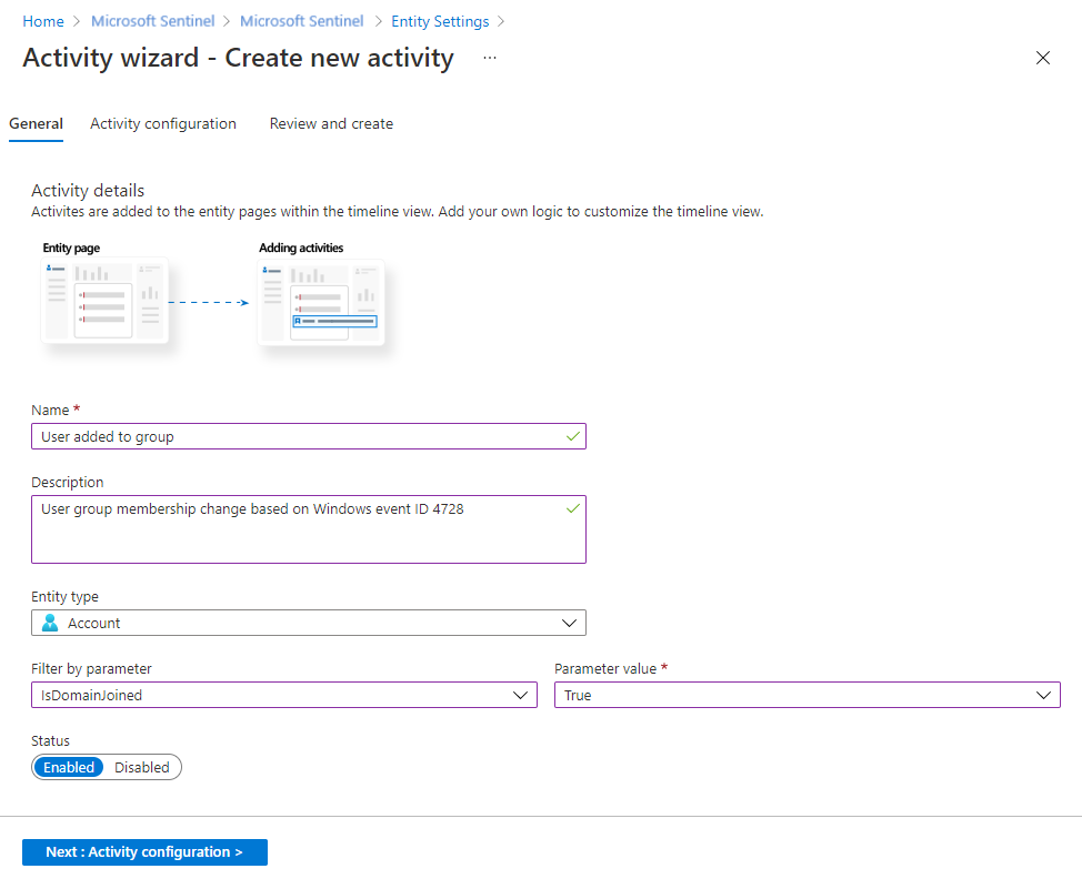 Screenshot - Create a new activity