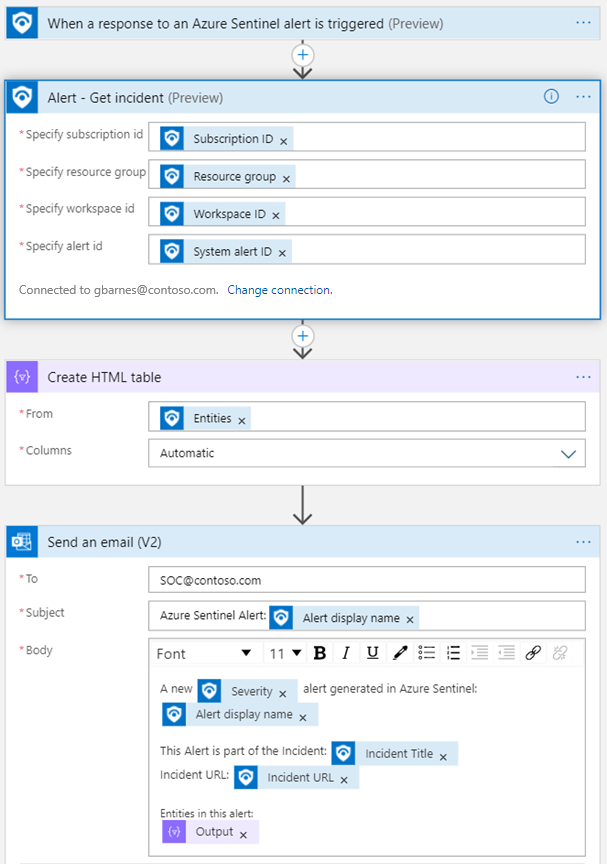 Screenshot of an alert trigger simple get incident flow example.