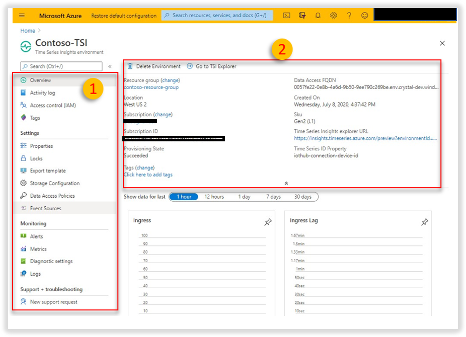 Azure Time Series Insights Gen2 environment in the Azure portal