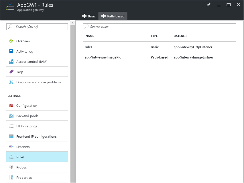 Application Gateway Rules "Path based" button