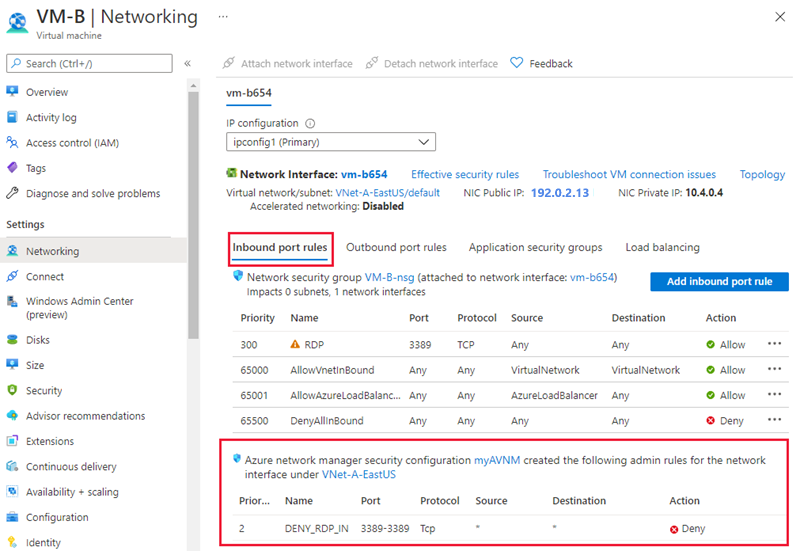 Screenshot of virtual machine outbound security rules.