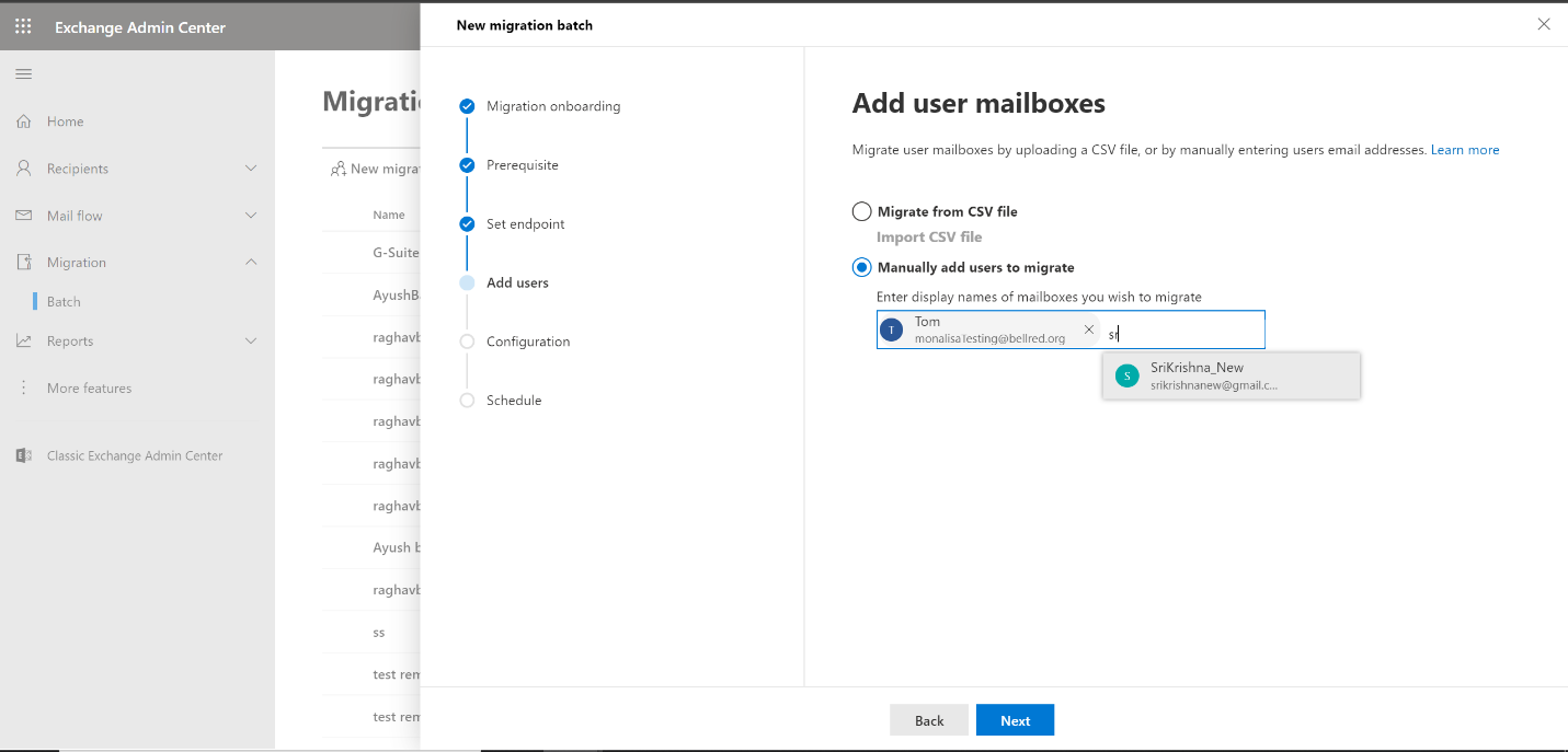 Screen capture of people picker for remote migration.