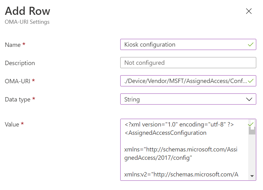 Specify OMA-URI settings.